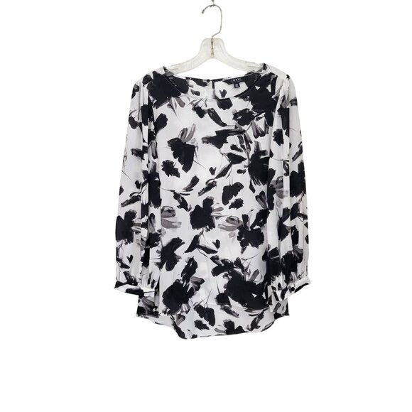 IMNYC Isaac Mizrahi Tops - IMNYC Isaac Mizrahi Womens Black & White Floral Long Sleeve Blouse M